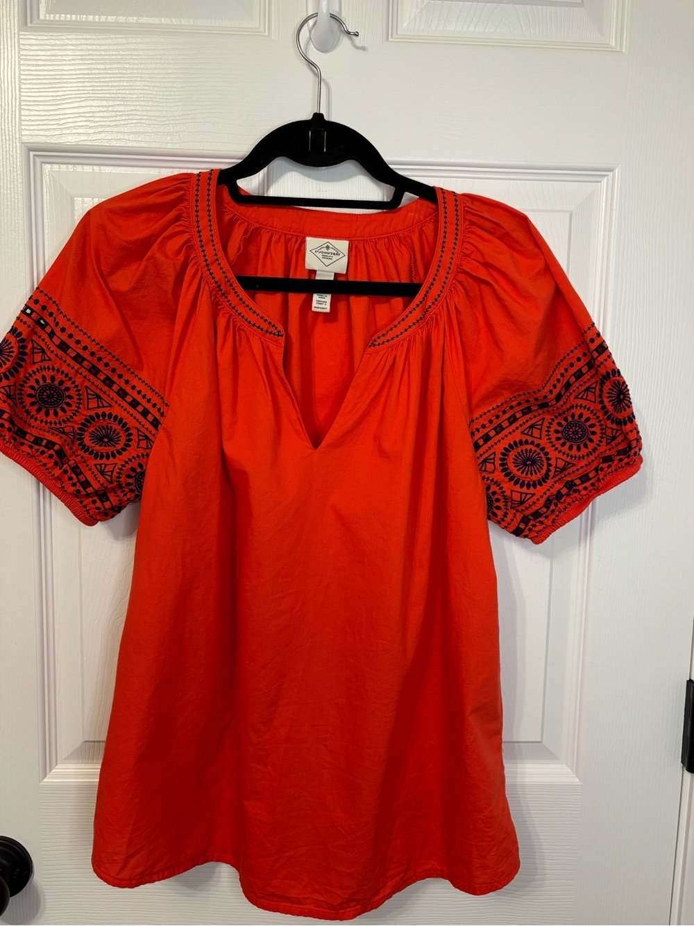 St. John’s Bay 100% Cotton Embroidered Peasant Blouse Orange Medium - Picture 2 of 16